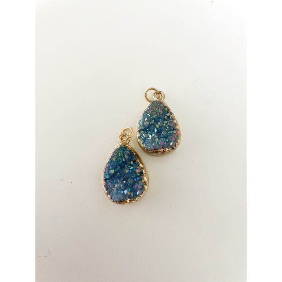 3/$20 ⭐️ Blue Teardrop Crystal Druzy Stone Charms Set of 2 - Picture 1 of 4